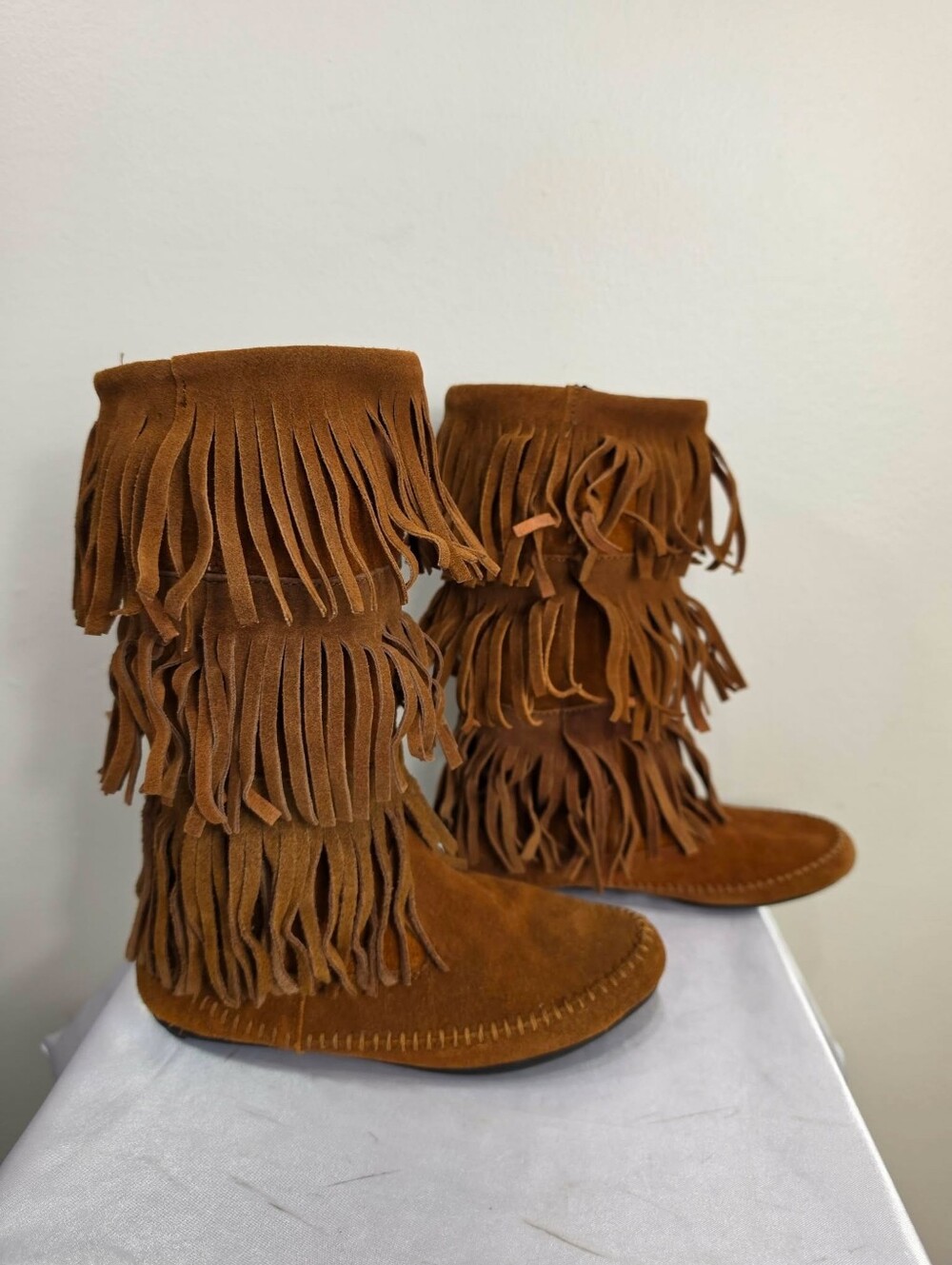 Brown Suede Fringe Moccasin Boots
